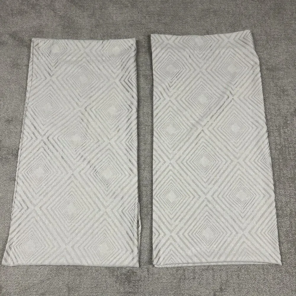 Set 2 West Elm Curtain Panels Cotton Blend 48 x 96 in Cream Beige Geometric